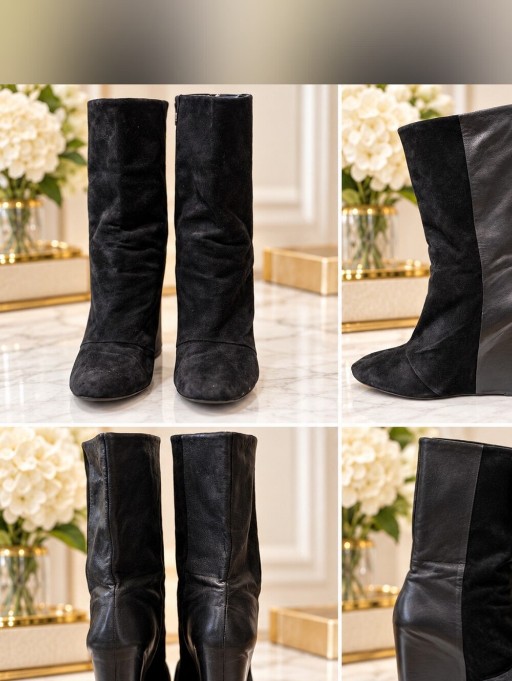 Enzo Angiolini Eabaki Black Suede & Leather Wedge Boots Size 8